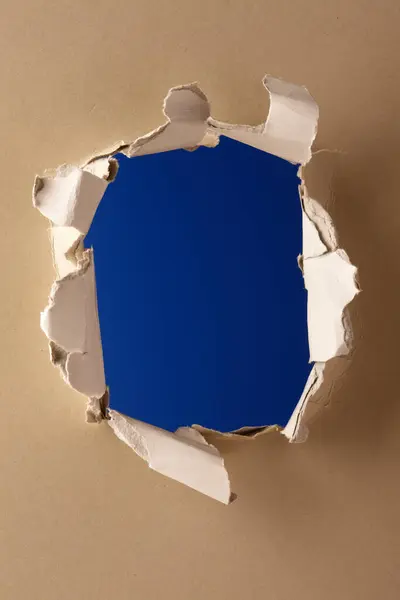 Hole Torn Paper Blue Background — Stock Photo, Image