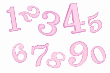 Beyaz arkaplanda izole edilmiş pembe sayılar kümesi