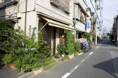 Yaz günü geleneksel Japon sokak manzarası