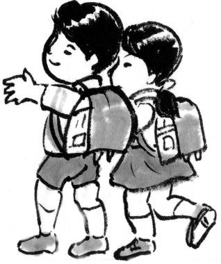 Erkek ve kız. Siyah ve beyaz suluboya el çizimi.