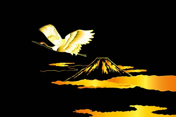 Japanse Etnisch Gestileerde Illustratie Met Fuji Berg Kraan — Stockfoto
