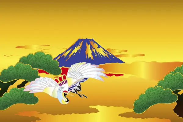 Japoński Etniczny Stylizowany Ilustracja Fuji Góra Dźwig — Zdjęcie stockowe