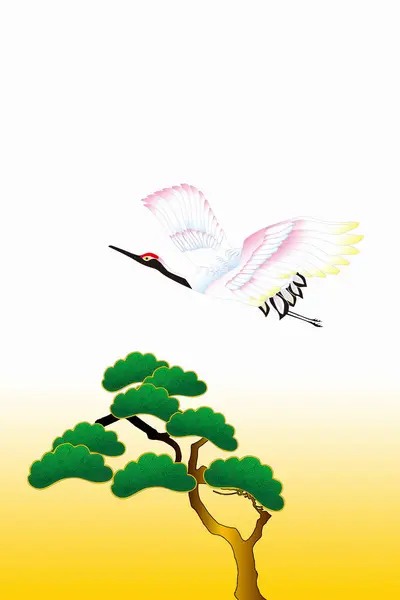 Stylowe Tradycyjne Etniczne Japońskie Ilustracja Dźwigiem — Zdjęcie stockowe