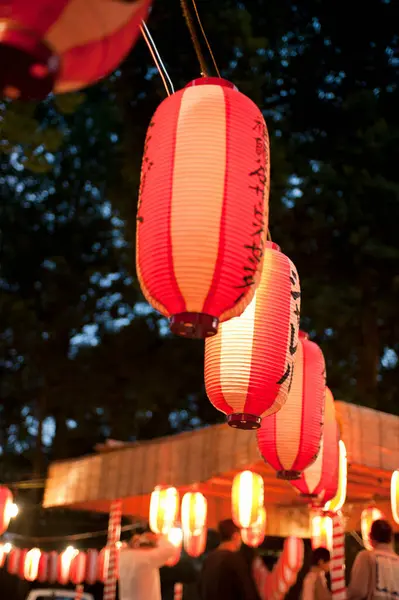 Japanese Red Lanterns Night Background Close — Stock Photo, Image