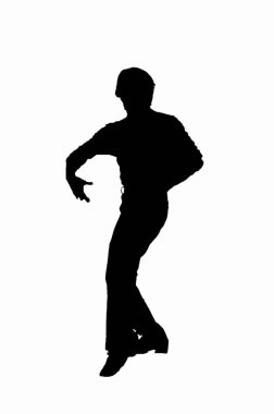 Beyaz arka planda tek başına dans eden bir adamın silüeti.