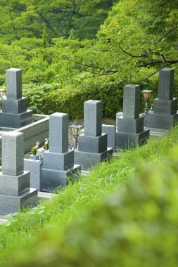 Yazın Japonya 'da mezarları olan eski bir mezarlık. 