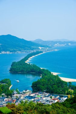 Amanohashidate, Kyoto, Japonya 'nın hava görüntüsü