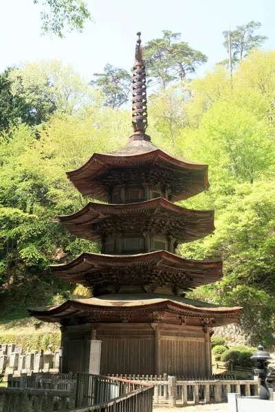 stock image Octagonal Three-storied Pagoda of the Anraku-ji Buddhist temple in Ueda City, Nagano Prefecture, National Treasure of Japan