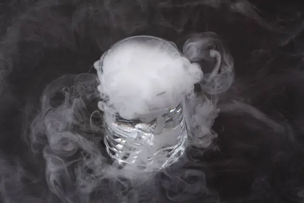 White Smoke Glass Effect Dry Ice Dark Background — Stock Photo, Image
