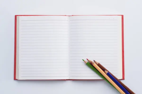 Lápis Cor Notebook Segundo Plano Close — Fotografia de Stock