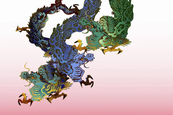 Asiatiska Drakar Tecken Färgglada Illustration — Stockfoto