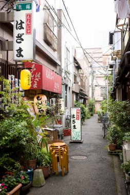 Japon köyündeki eski evlerin gündüz manzarası