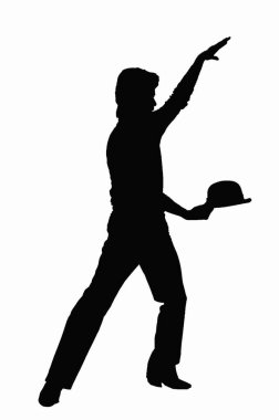 Beyaz arka planda tek başına dans eden bir adamın silüeti.