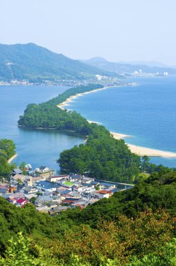 Amanohashidate, Kyoto, Japonya 'nın hava görüntüsü