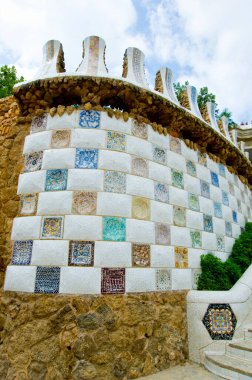 Barselona, İspanya 'daki Guell parkında. Gaudi tarafından tasarlandı. 