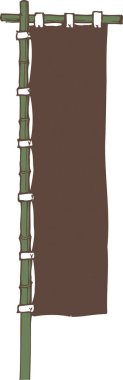 An illustration of a blank, brown banner hanging from a bamboo pole.