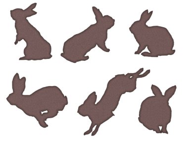 Altı kahverengi tavşan silueti yan yana zıplıyor