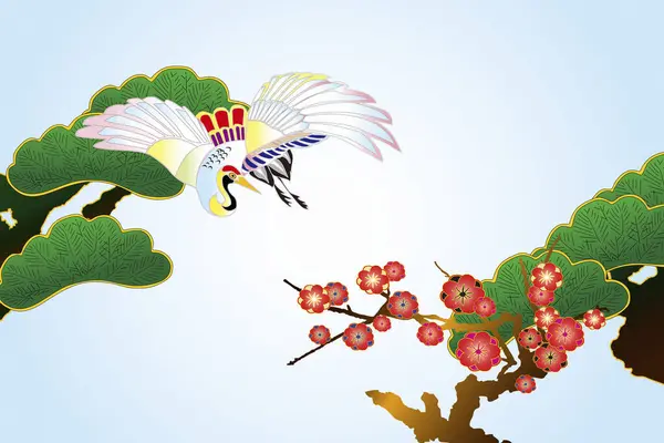 Stijlvolle Traditionele Etnische Japanse Illustratie Met Kraan — Stockfoto