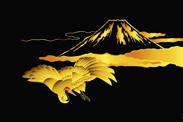Illustration Stylisée Ethnique Japonaise Avec Fuji Montagne Grue — Photo