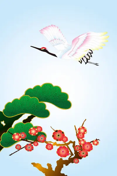 Japoński Etniczny Stylizowane Ilustracja Żuraw — Zdjęcie stockowe