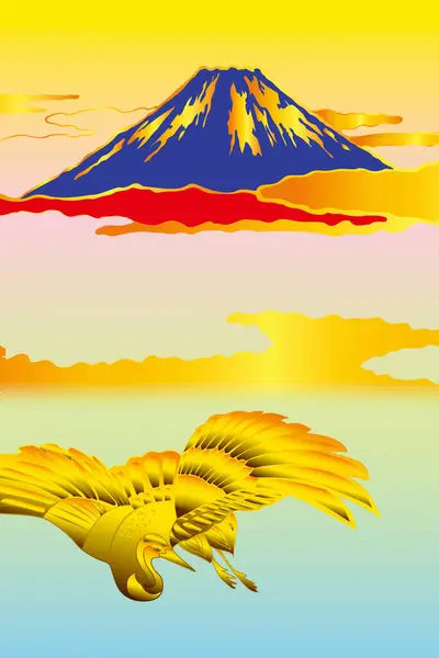 用富士山和鹤作日本民族风格的图解 — 图库照片