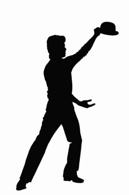 Beyaz arka planda tek başına dans eden bir adamın silüeti.