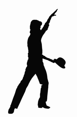 Beyaz arka planda tek başına dans eden bir adamın silüeti.