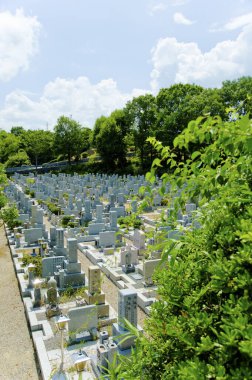 Yazın Japonya 'da mezarları olan eski güzel bir mezarlık. 