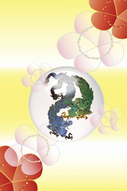 Japon tarzında renkli ejderhalar, Asyalı çizgi film karakterleri.