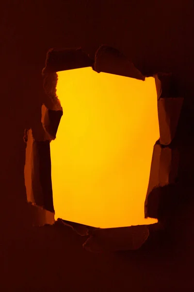 Hole Torn Paper Yellow Background — Stock Photo, Image