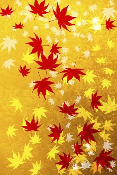 Rood Geel Esdoorn Herfst Bladeren Illustratie Gele Achtergrond Vintage Toon — Stockfoto