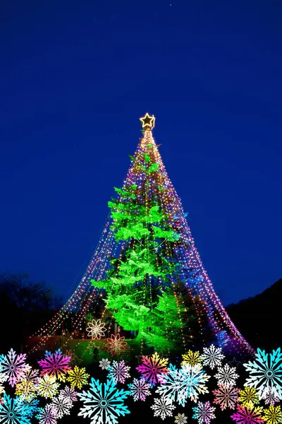 Kleurrijke Wintervakantie Achtergrond Met Versierde Kerstboom — Stockfoto