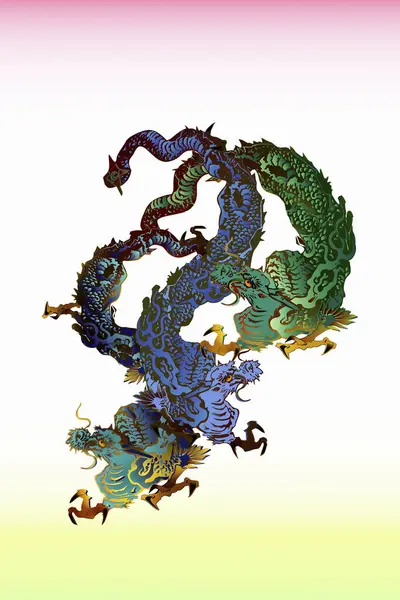 Asiatiska Drakar Tecken Färgglada Illustration — Stockfoto