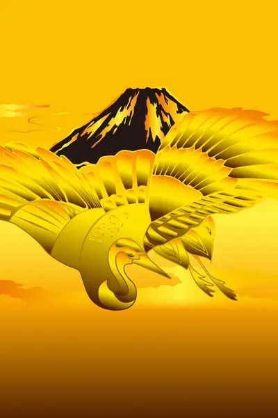 Fuji Dağı Vinçle Japon Etnik Stili Illüstrasyon — Stok fotoğraf