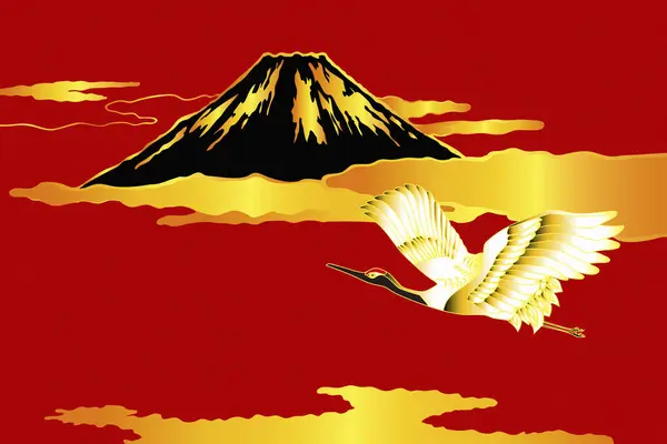 Japansk Trana Och Fuji Illustration — Stockfoto