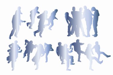 Beyaz arka planda dans eden insanların siluetleri