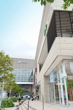 Bu güneşli Japon caddesindeki yapıların tertemiz düzenini ve zarafetini yakalıyorum.