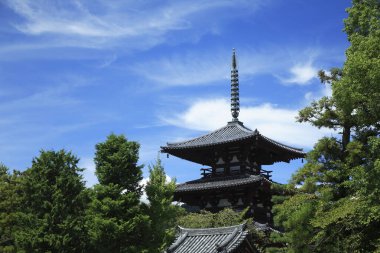 Japonya 'nın Ulusal Hazinesi Horyu-ji Tapınağı manzarası