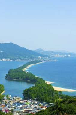 Amanohashidate, Kyoto, Japonya 'nın hava görüntüsü