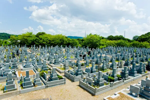 Mooie Rustige Begraafplaats Met Graven Zomer Japan — Stockfoto
