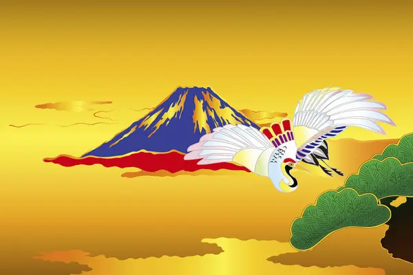 Stylish Traditional Ethnic Japanese Illustration Crane — Stok fotoğraf