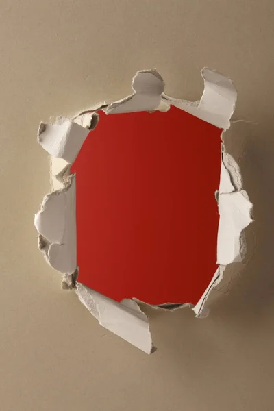 Hole Torn Paper Red Background — Stock Photo, Image