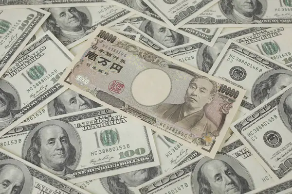 Japonská Bankovka Hromada Dolarů Obchodní Peněžní Koncept — Stock fotografie