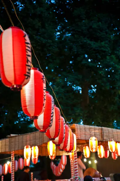 Japanese Red Lanterns Night Background Close — Stock Photo, Image