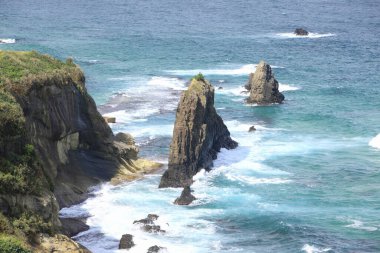 Denizin kayalık kıyı şeridinin güzel manzarası               