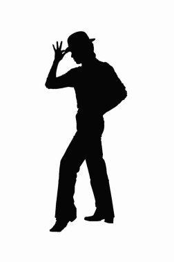 Beyaz arka planda tek başına dans eden bir adamın silüeti.