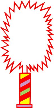 Havai fişek çubuğunun renkli bir çizimi. Dikenli, boş bir kırmızı daire. Beyaz arka planda bir patlama için..