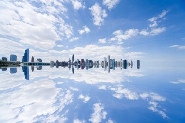 Kentin 3d görüntüsü yansıması, gündüz görünümü ile ufuk çizgisi 