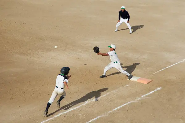 Japanska Barn Spelar Baseball Juniorligans Koncept — Stockfoto