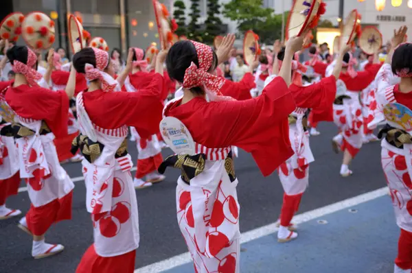 Female Dancers Perform Hanagasa Festival Japan — Stock Photo, Image